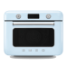 Мини-печь Smeg, поворотные переключатели, LCD дисплей, 10 функций приготовления, пар, таймер, акустический сигнал, галогенная подсветка, 3 стекла в дверце, электронный контроль температуры, объем 30 л, стиль 50-ч годов, цвет пастельный голубой