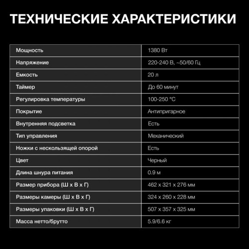 Мини-печь Hyundai MIO-HY091 20л. 1380Вт черный