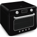 Мини-печь Smeg, поворотные переключатели, LCD дисплей, 10 функций приготовления, пар, таймер, акустический сигнал, галогенная подсветка, 3 стекла в дверце, электронный контроль температуры, объем 30 л, стиль 50-ч годов, цвет черный