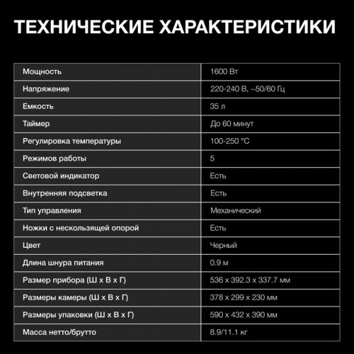 Мини-печь Hyundai MIO-HY094 35л. 1600Вт черный