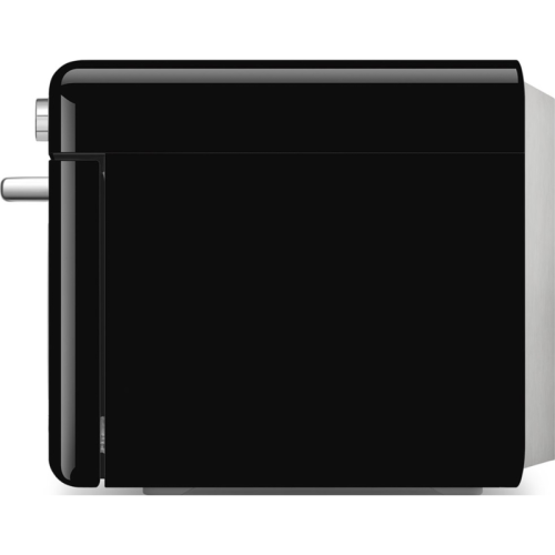 Мини-печь Smeg, поворотные переключатели, LCD дисплей, 10 функций приготовления, пар, таймер, акустический сигнал, галогенная подсветка, 3 стекла в дверце, электронный контроль температуры, объем 30 л, стиль 50-ч годов, цвет черный