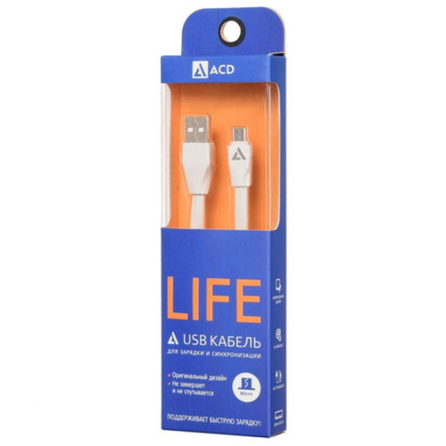 Кабели USB  ACD-Life MicroUSB ; USB-A TPE, 1м, белый (ACD-U920-M1W)