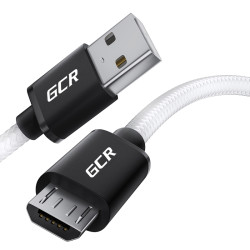 GCR Кабель 1.0m MicroUSB, быстрая зарядка, белый нейлон, черные коннекторы, GCR-55598