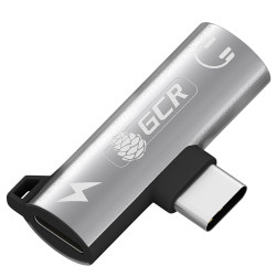 GCR Переходник USB Type C > 3.5mm mini jack + TypeC с отверстием для шнура, серебряный, GCR-53493