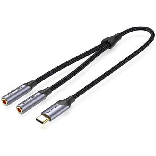 Переходник-разветвитель Vention гибкий USB-C M/Jack 3.5 mm F x 2 - 0.3м