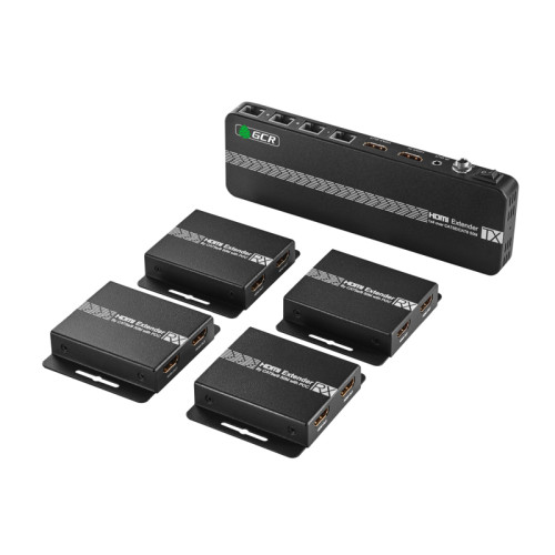 GCR PRO Разветвитель-удлинитель HDMI по витой паре 1080P до 50~60m, 1х4 до 9 дисплеев, передатчик+приемники(2хHDMI), поддержка IR, POC & EDID, Loop out TX, GCR-55266