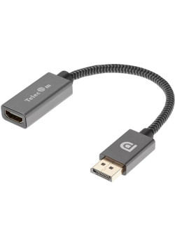 Кабель/ Кабель-переходник DP --> HDMI-F 0.2m , серый металлик, оплетка, 4K@60Hz, Telecom (TA560)