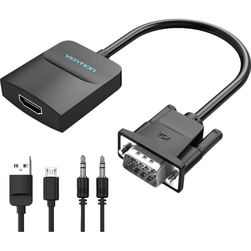 Мультимедиа конвертер Vention VGA + аудио > HDMI, гибкий, черный Мультимедиа конвертер Vention VGA + аудио > HDMI, гибкий, черный