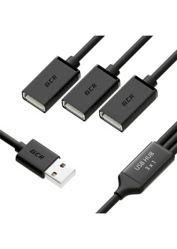 USB Hub 2.0 на 3 порта, 1.2m, гибкий, AM / 3 х AF, черный, GCR-52356