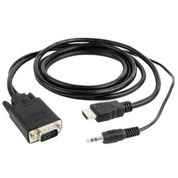 Кабель Cablexpert  HDMI-VGA  A-03-6, 19M/15M + 3.5Jack, 1.8м, черный, позол.разъемы, пакет A-HDMI-VGA-03-6 (098021)