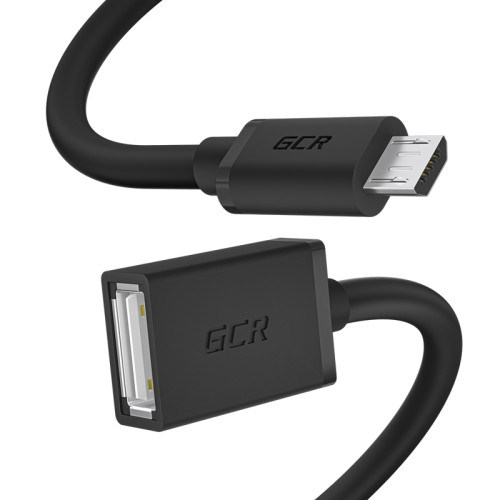 GCR PRO Адаптер переходник OTG 0.75m USB, microB 5pin/AF, черный, морозостойкий, GCR-55591