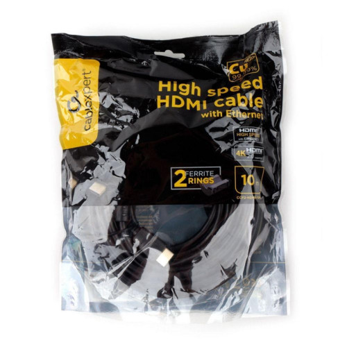 Кабель HDMI Cablexpert CCF2-HDMI4-10M 10м, v1.4, 19M/19M, черный, позол.разъемы, экран, 2 ферр кольца, пакет (272283) {15}