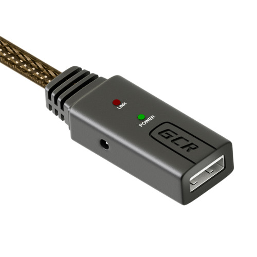 GCR Удлинитель активный 3.0m USB 2.0, AM/AF, GOLD, черно-прозрачный, с усилителем сигнала, 28/24 AWG, разъём для доп.питания, 44-050616