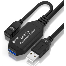 GCR Удлинитель активный 7.5m USB 3.0, AM/AF, OD:5.0mm, черный, с усилителем сигнала, доп.питание micro, 44-050605