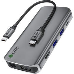 GCR TypeC Hub 10 в 1 HDMI + VGA + RJ45 + USB3.0 x3 + Card Reader + Audio + TypeC PD