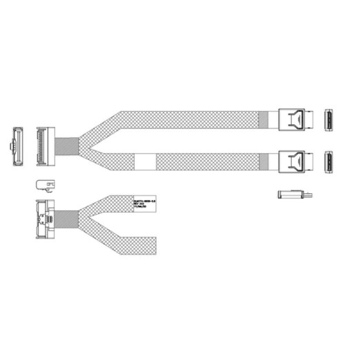 Кабель JPC P7352DN00800-1 Cable MCIO x8 74P (прямой Straight Type)  -TO-  2x OCuLink x4 42P (прямой Straight Type) , 85 Ohm, L:80cm