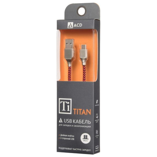Кабели USB ACD USB кабель ACD-Titan MicroUSB ; USB-A Нейлон, 1м, красно-черный (ACD-U927-M1R)