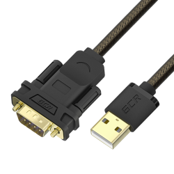 GCR Конвертер-переходник 1.0m PROF USB 2.0 AM / DB9 RS-232  c чипсетом PL2303GS, черно-прозрачный, двойной экран с армированием, GCR-55819