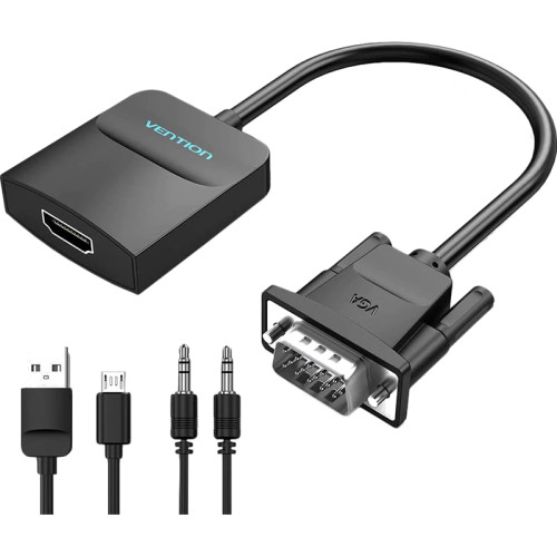 Мультимедиа конвертер Vention VGA + аудио > HDMI, гибкий, черный