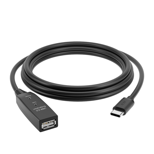 GCR PRO Кабель-переходник активный 5.0m Type-C / AF USB 2.0 с усилителем сигнала, разъём для доп.питания, черный, 28/24 AWG, GCR-55533