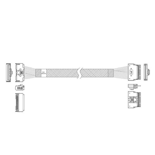 Кабель JPC P7328DN00800-1 Cable MCIO x8 74P (прямой Straight Type)  -TO-  Slimline SAS x8 74P (SFF8654, прямой Straight Type) , 85 Ohm, L:80cm