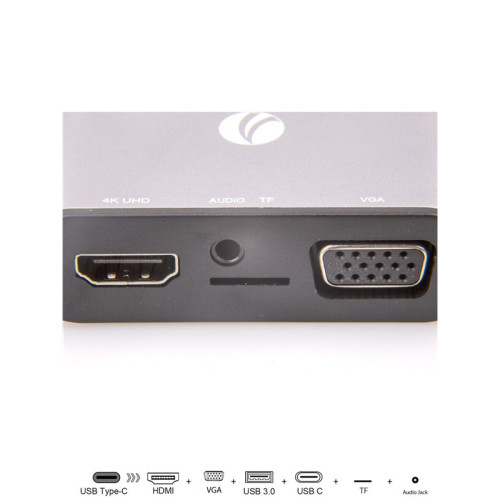 Aдаптер/ Aдаптер USB3.1 Type-CM-->HDMI +VGA+3XUSB +PD charging+TF+AUDIO,Aluminum Shell, VCOM <CU425>