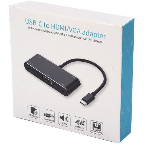 Переходник 0.1 m Type-C(m) => HDMI+VGA+USB