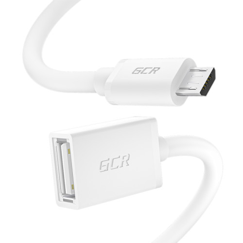 GCR PRO Адаптер переходник OTG 1.5m USB, microB 5pin/AF, белый, морозостойкий, GCR-55592