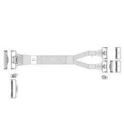 Кабель JPC P733BGB10800-1    Cable MCIO x16 124P (STRAIGHT TYPE)  -TO-  2*MCIO x8 74P (STRAIGHT TYPE) , 85 Ohm, L:80cm