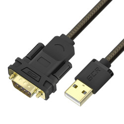 GCR Конвертер-переходник 2.0m PROF USB 2.0 AM / DB9 RS-232  c чипсетом PL2303GS, черно-прозрачный, двойной экран с армированием
