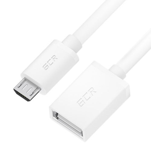 GCR PRO Адаптер переходник OTG 1.5m USB, microB 5pin/AF, белый, морозостойкий, GCR-55592