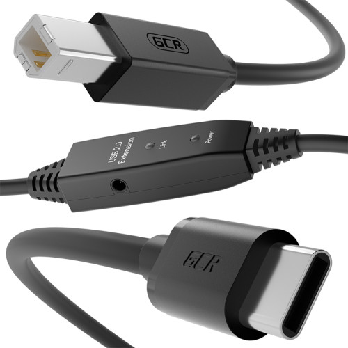 GCR PRO Кабель активный 5.0m Type-C / BM USB 2.0, черный, с усилителем сигнала, разъём для доп.питания, 28/24 AWG, GCR-55515