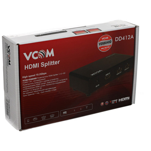Разветвитель/ Разветвитель HDMI Spliitter 1=>2 3D Full-HD 1.4v, каскадируемый VCOM <VDS8040D/DD412A> Разветвитель/ Разветвитель HDMI Spliitter 1=>2 3D Full-HD 1.4v, каскадируемый VCOM <VDS8040D/DD412A>