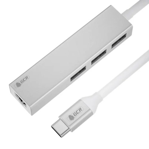 USB HUB TypeC 4в1 разветвитель на 3 порта USB 3.0 + сетевой адаптер Gigabit Ethernet RJ-45, серебристый, алюминиевый корпус, GCR-54603 USB HUB TypeC 4в1 разветвитель на 3 порта USB 3.0 + сетевой адаптер Gigabit Ethernet RJ-45, серебристый, алюминиевый корпус, GCR-54603