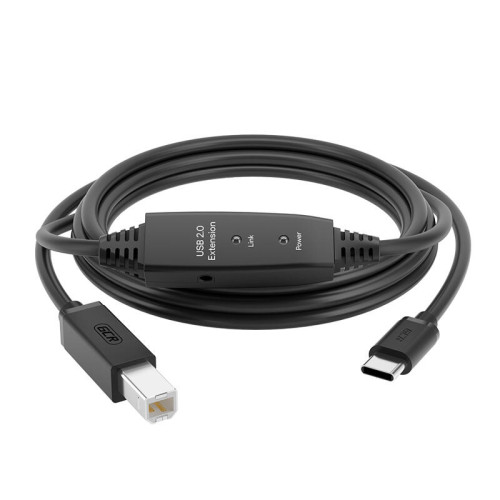 GCR PRO Кабель активный 5.0m Type-C / BM USB 2.0, черный, с усилителем сигнала, разъём для доп.питания, 28/24 AWG, GCR-55515