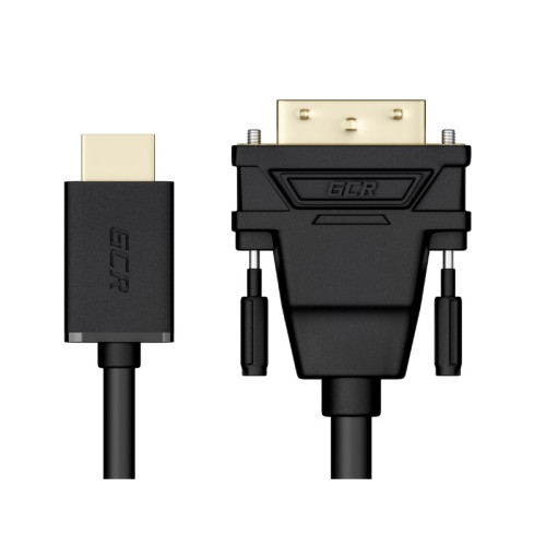 GCR Кабель 2.0m HDMI-DVI черный, GOLD, 19M / 25M Dual Link, 28 AWG, тройной экран