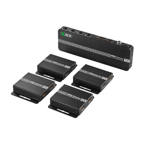 GCR PRO Разветвитель-удлинитель HDMI по витой паре 1080P до 50~60m, 1х4 до 9 дисплеев, передатчик+приемники(2хHDMI), поддержка IR, POC & EDID, Loop out TX, GCR-55266