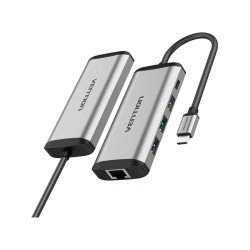 Сетевой адаптер Vention USB-C M/ Gigabit Ethernet RJ45 F/OTG хаб 3xUSB 3.0/PD