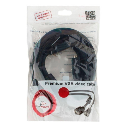 Кабель VGA Pro Cablexpert CC-PVGA-6 черный, 1.8м, 15M/15M, экран, феррит. кольца, пакет