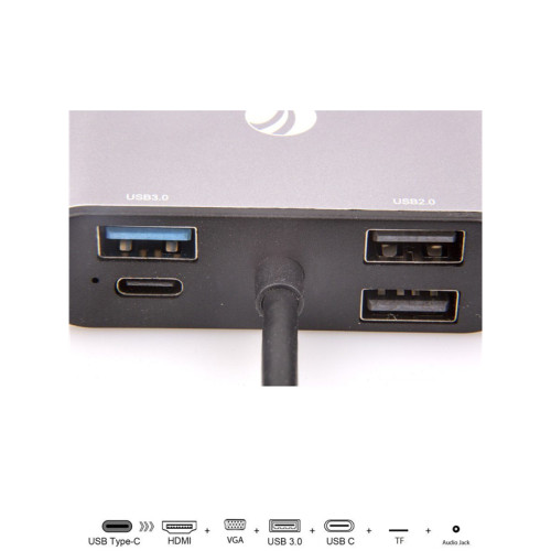 Aдаптер/ Aдаптер USB3.1 Type-CM-->HDMI +VGA+3XUSB +PD charging+TF+AUDIO,Aluminum Shell, VCOM <CU425>