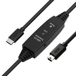GCR PRO Кабель активный 5.0m TypeC / Mini 5P USB 2.0, с усилителем сигнала, разъём для доп.питания, черный, 28/24 AWG, GCR-57382