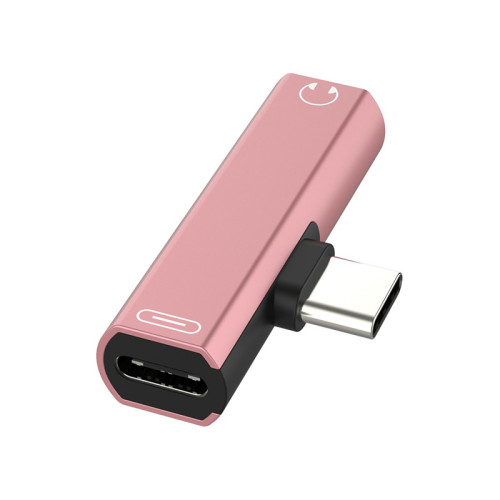 GCR Переходник USB Type C > 3.5mm mini jack + TypeC, розовый, GCR-UC2AUX