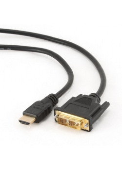 Кабель HDMI-DVI Cablexpert CC-HDMI-DVI-6, 19M/19M, 1.8м, single link, черный, позол.разъемы, экран, пакет (043458)