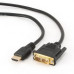 Кабель HDMI-DVI Cablexpert CC-HDMI-DVI-6, 19M/19M, 1.8м, single link, черный, позол.разъемы, экран, пакет (043458)