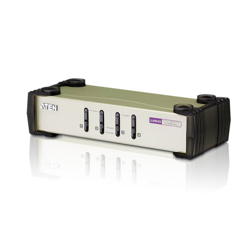 4-х порт. переключатель, электрон., KVM,  1 user PS2/USB+VGA =>  4 cpu PS2/USB+VGA, со шнурами PS2/USB 2х1.2+2х1.8м., 2048x1536, настол., без OSD, некаскад./ CUBIQ 4 PORT USB & PS/2 KVM SWITCH