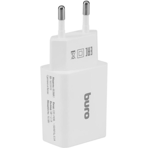 Сетевое зар./устр. Buro BUWA1 10.5W 2.1A USB-A универсальное белый (BUWA10S100WH)