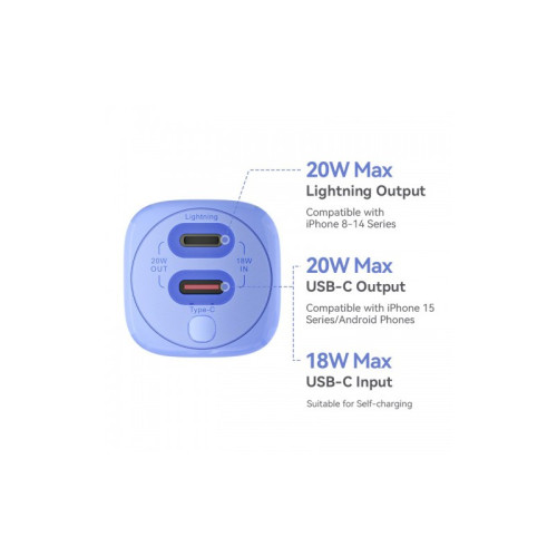 Power Bank Vention 5000mAh(USB-C + Lightning) 20W Серо-белый, шт.