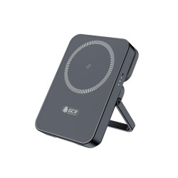 GCR PRO PowerBank магнитный 2в1 на 5000mAh MagSafe беспроводная зарядка 15W + Type-C PD 20W, складная подставка, графит, GCR-56911
