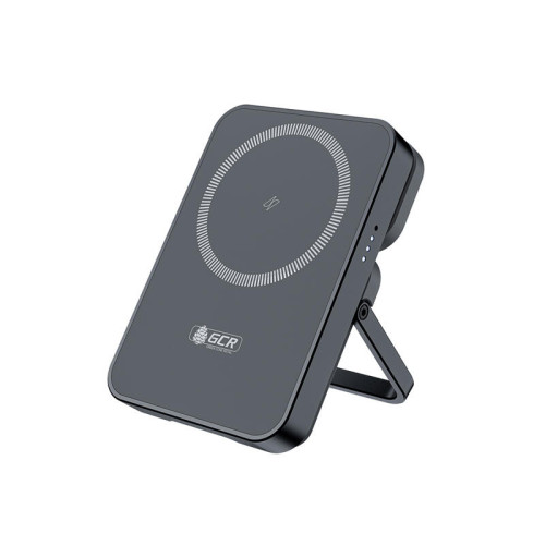 GCR PRO PowerBank магнитный 2в1 на 5000mAh MagSafe беспроводная зарядка 15W + Type-C PD 20W, складная подставка, графит, GCR-56911