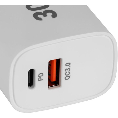 Сетевое зар./устр. Digma DGW3D 30W 3A (PD+QC) USB-C/USB-A универсальное белый (DGW3D0F110WH)